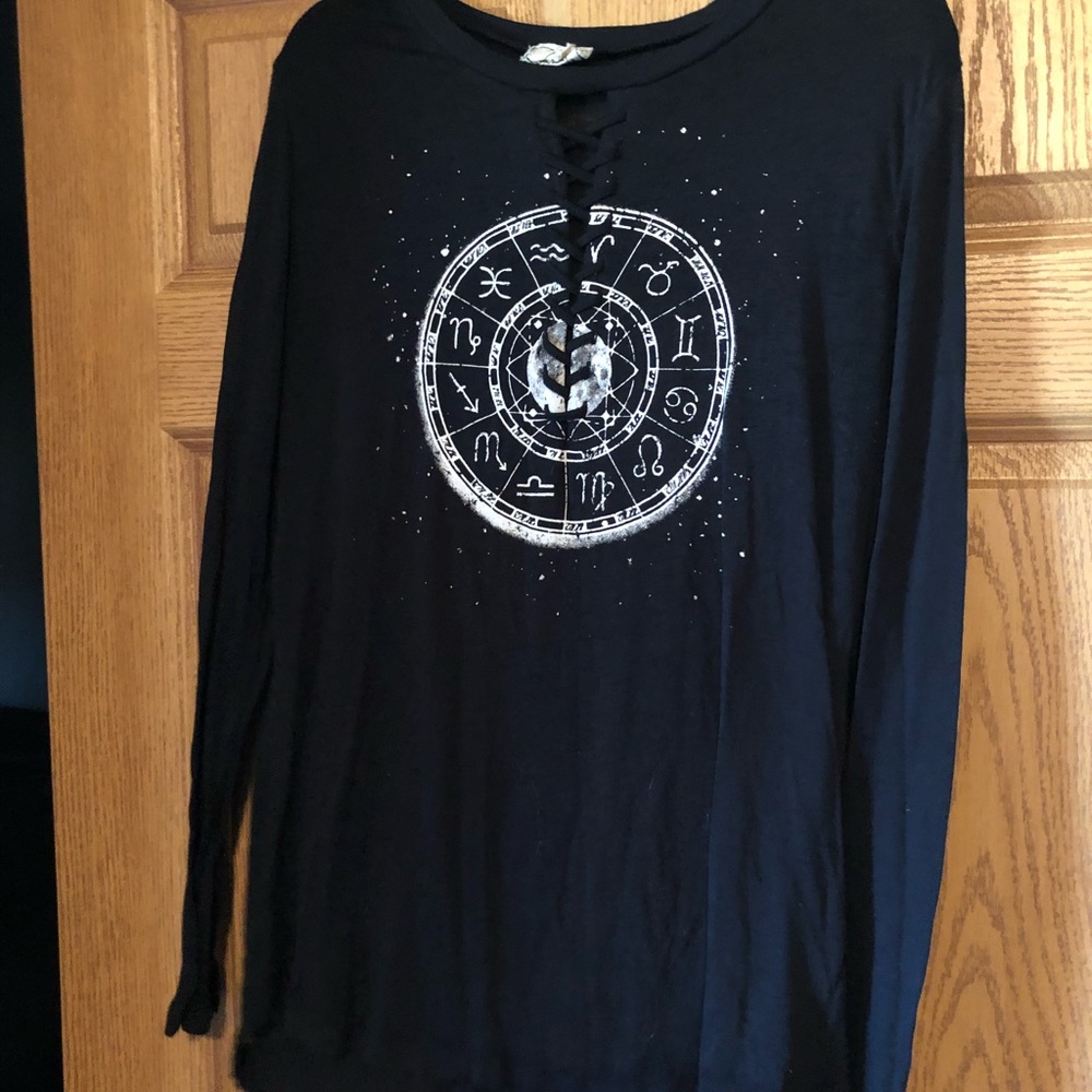 Long sleeve, lace up neck shirt